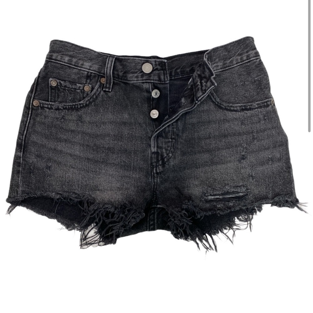 Levis 501 button fly big E black distressed jean shorts